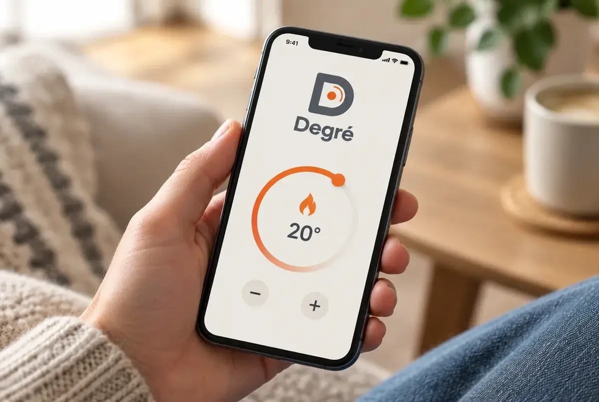 Logo de chauffagiste pour entreprise moderne, thermostats connectés, sur site
