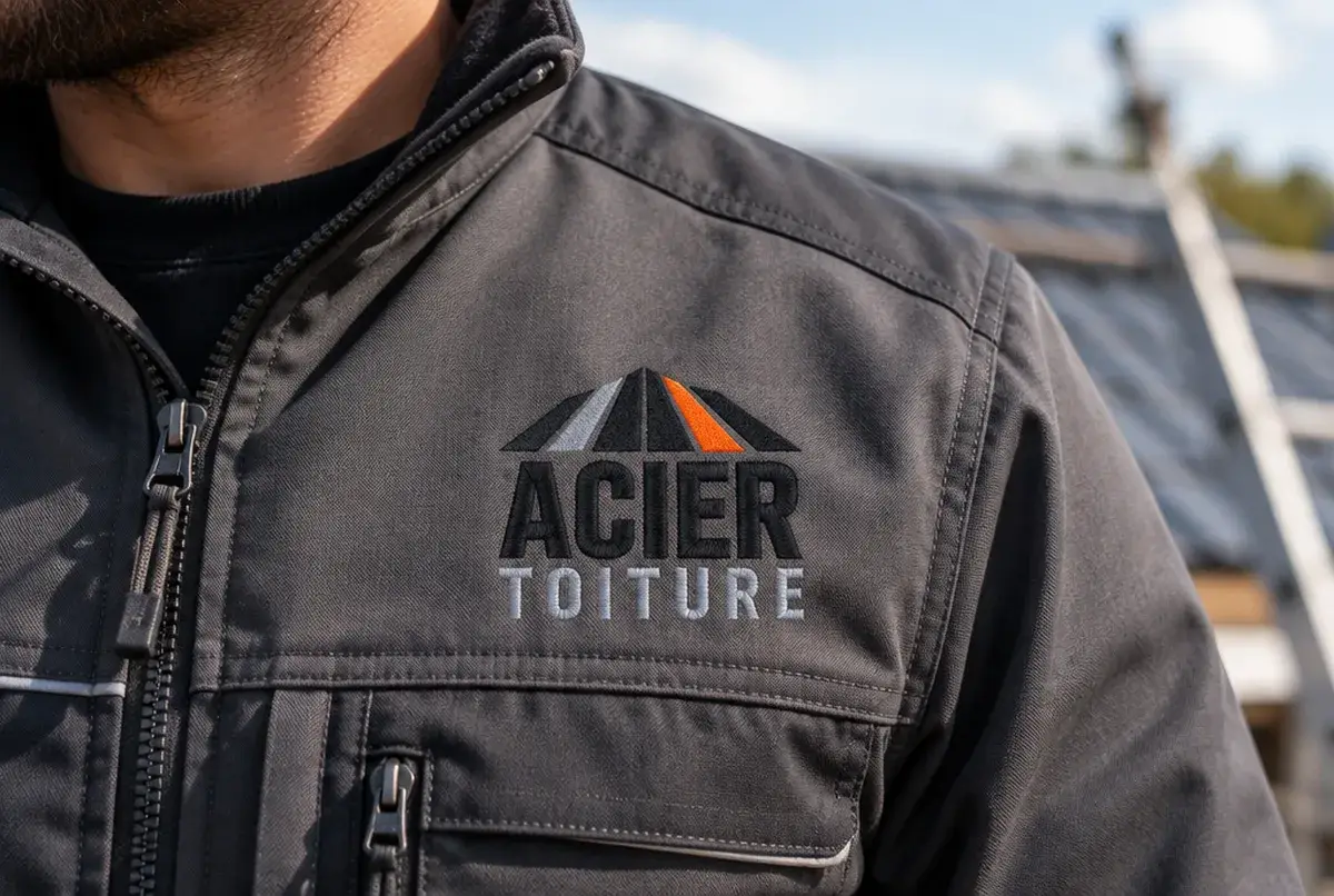 Logo de couvreur pour équipe de chantier, bac acier, bâtiments agricoles, sur camion