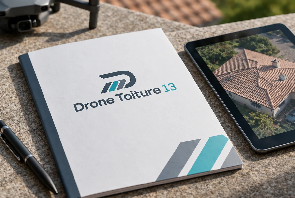 Logo de couvreur pour technicien du diagnostic par drone, sur site
