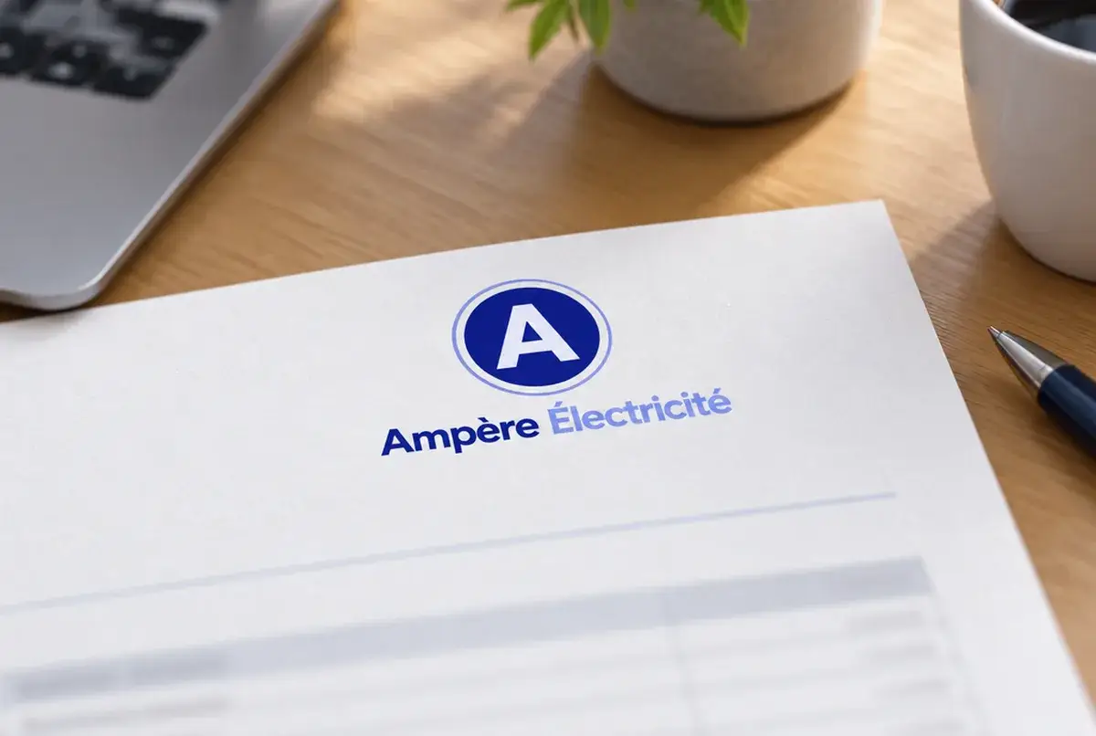 Logo d'électricien pour l'entreprise établie depuis vingt ans, sur en-tête de devis