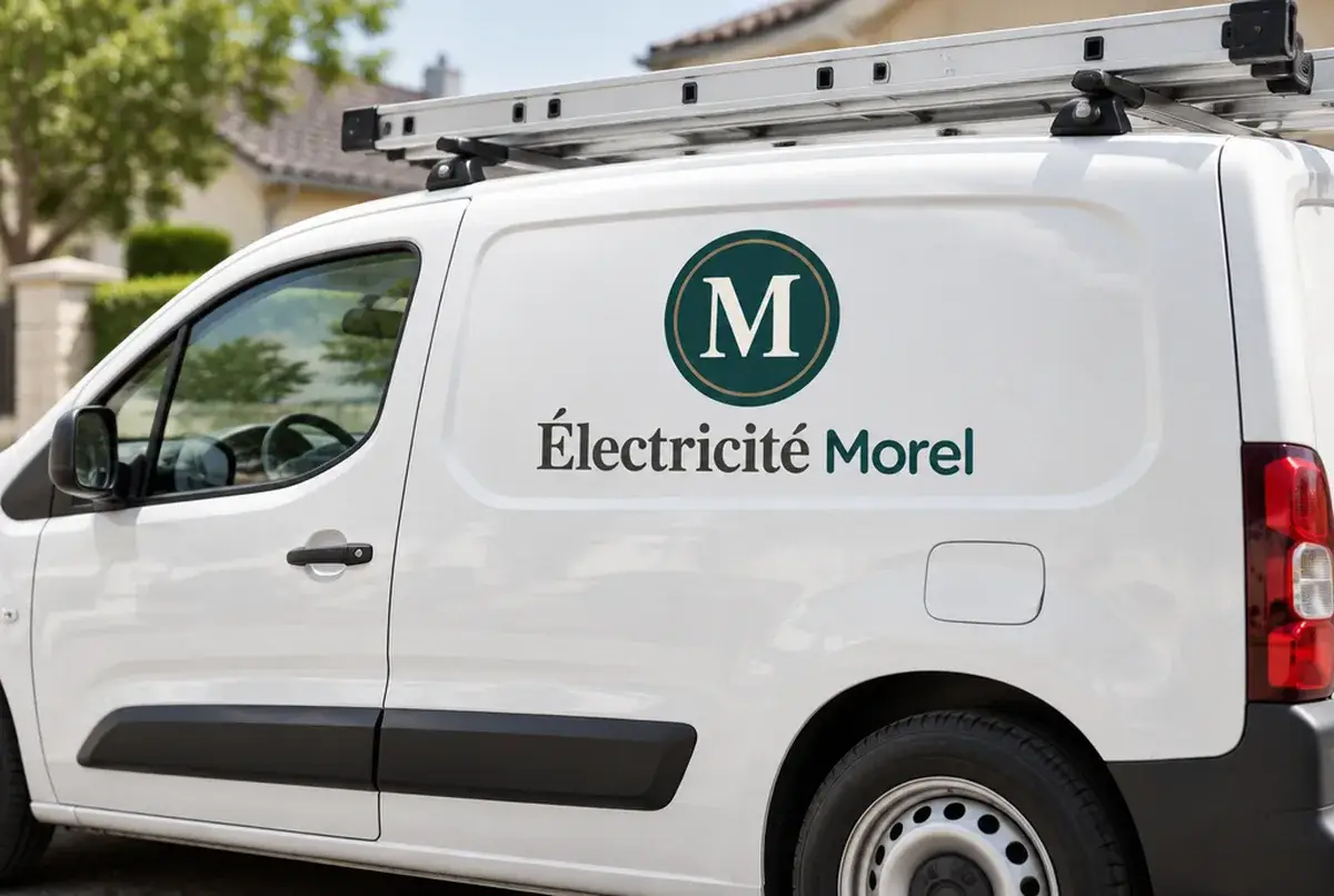 Logo d'électricien pour l'artisan seul qui met son visage et son prénom en avant, sur camionnette