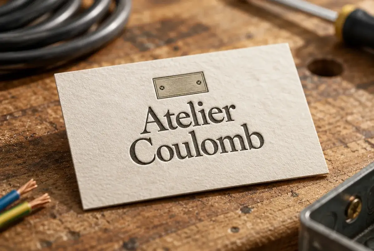 Logo d'électricien pour l'artisan d'art des finitions soignées, sur carte gaufrée