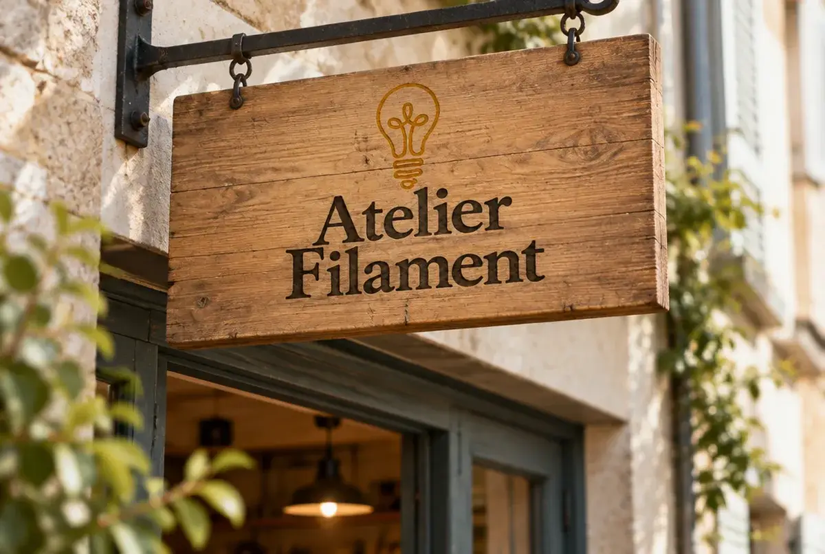 Logo d'électricien pour l'atelier des maisons anciennes et des installations apparentes, sur devanture