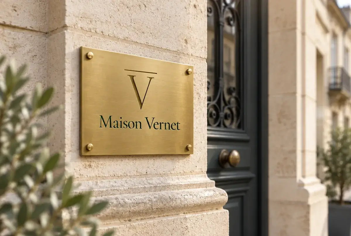 Logo de maçon pour le maçon des échoppes et des belles façades, sur plaque laiton