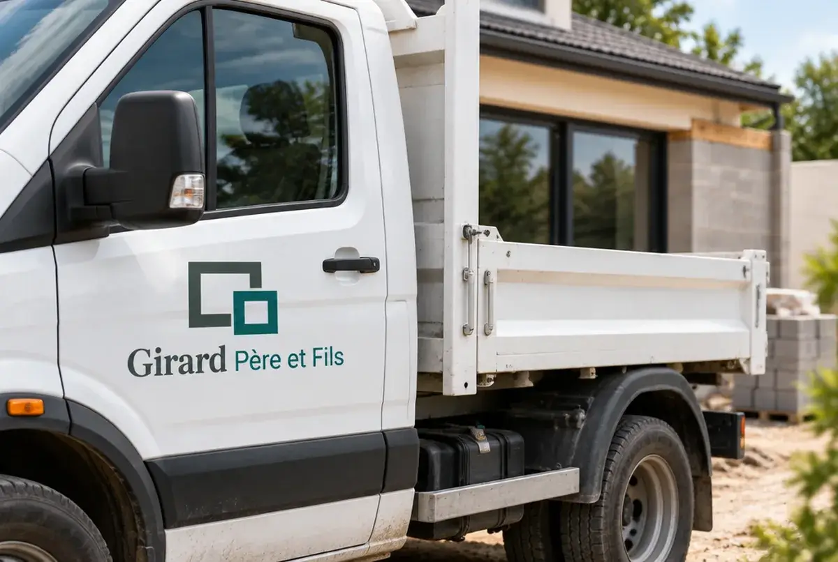 Logo de maçon pour l'entreprise de père en fils, sur camion