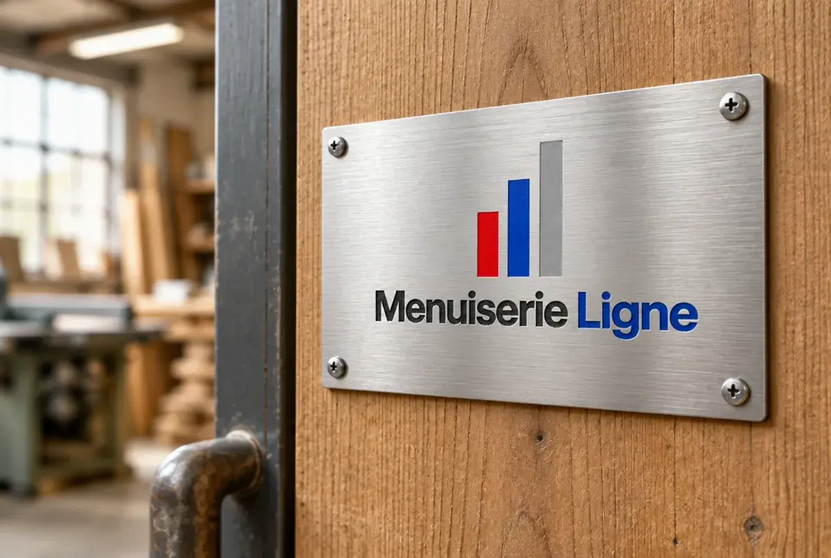 Logo de menuisier pour poseur de fenêtres et portes, précis et rapide, sur camion