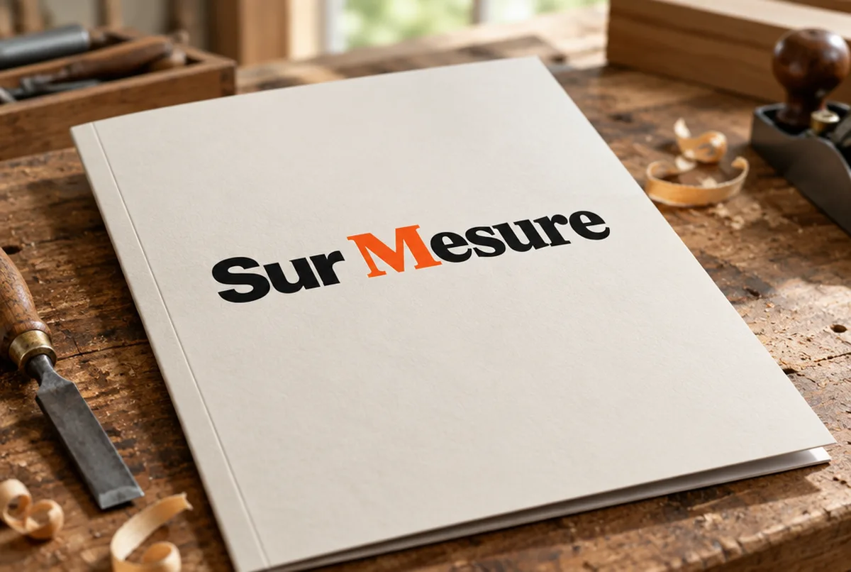 Logo de menuisier pour agenceur sur mesure qui aime les mots, sur site