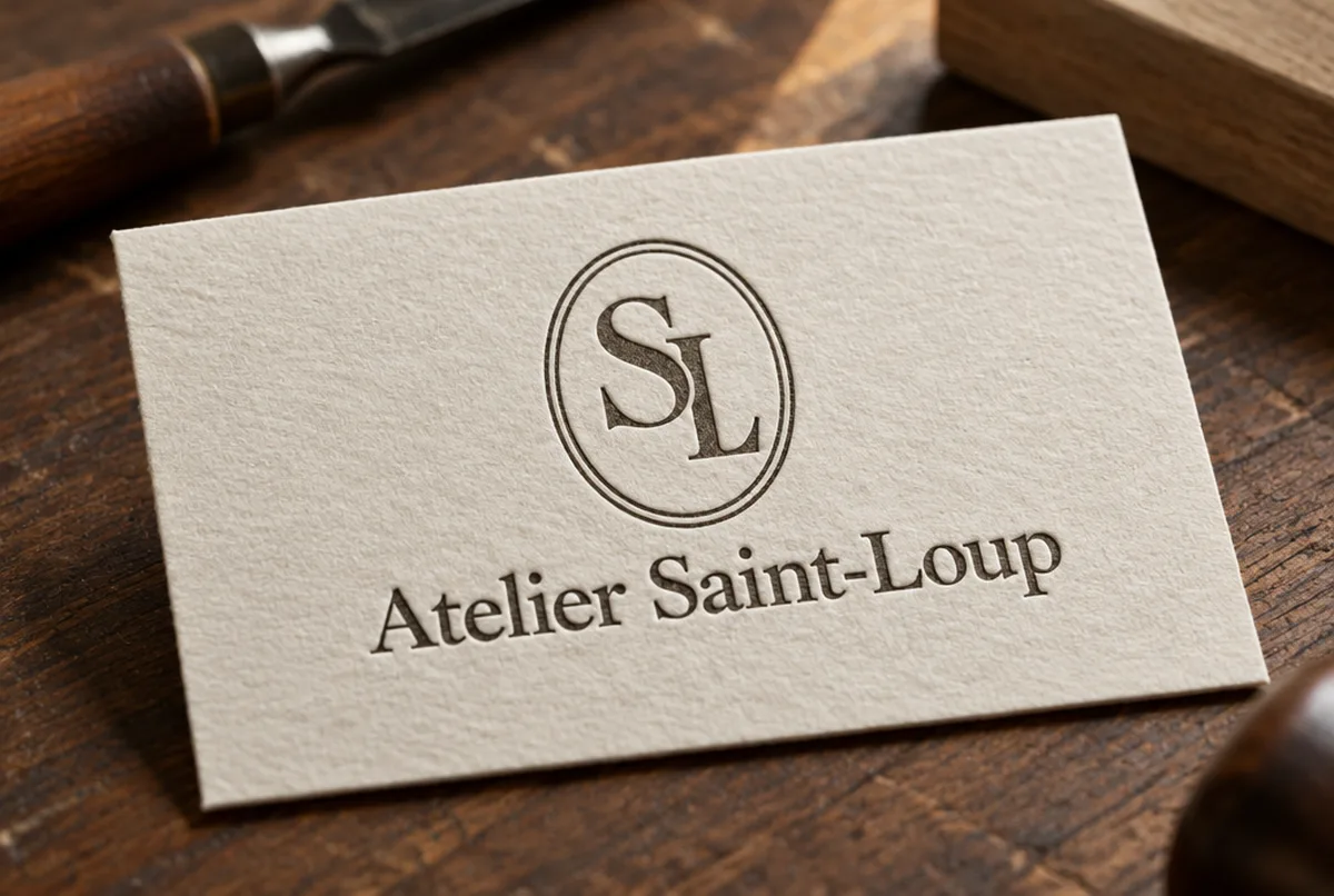 Logo de menuisier pour atelier d'ébénisterie de tradition, sur gravure