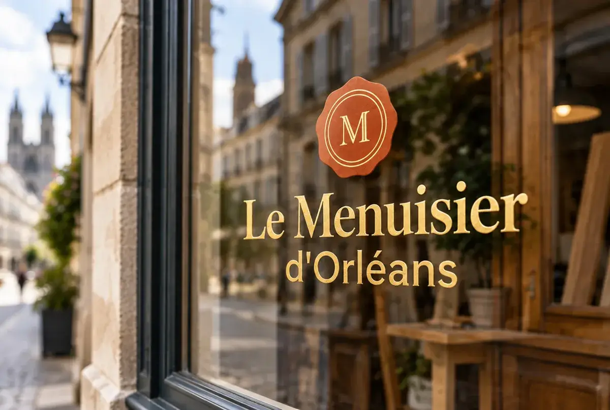 Logo de menuisier pour atelier historique de la ville, sur enseigne