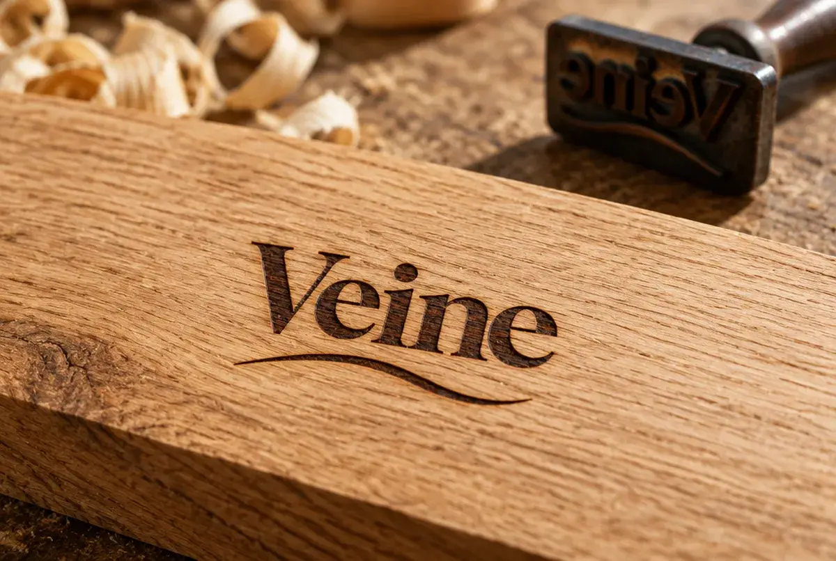 Logo de menuisier pour atelier de bois massif, essences choisies, sur gravure