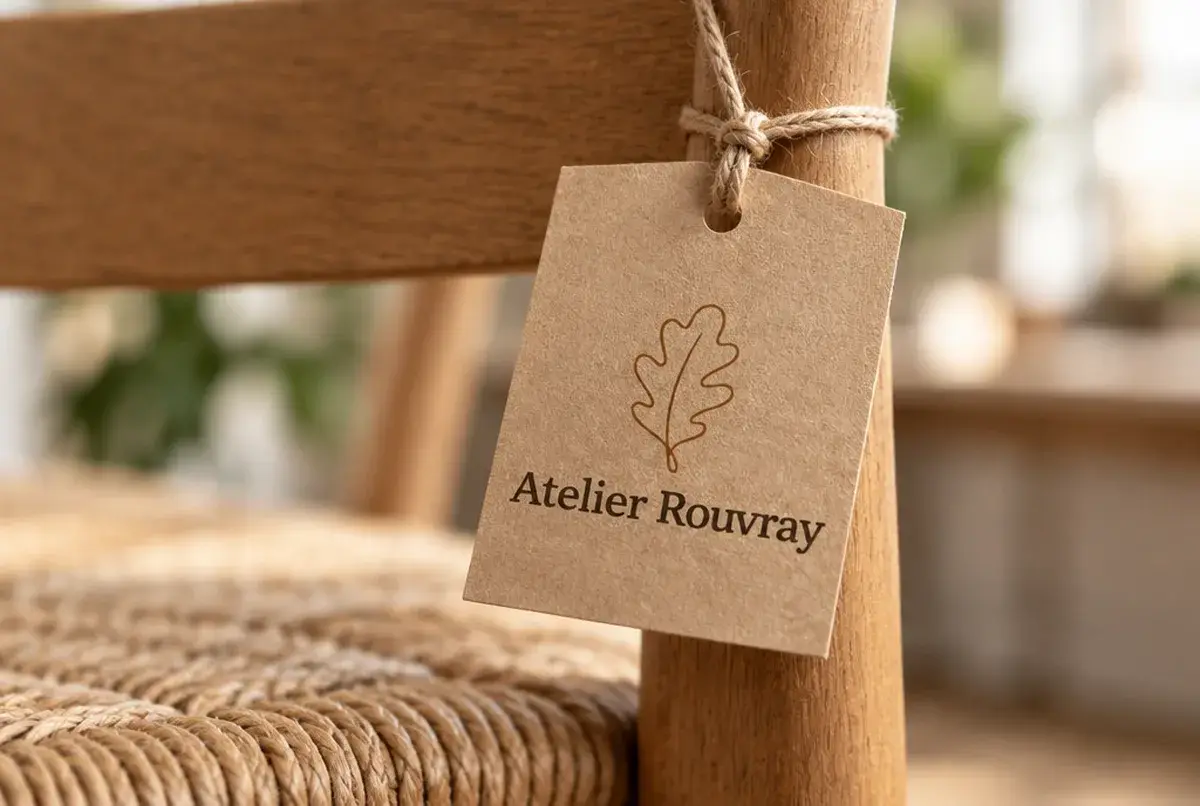 Logo de menuisier pour atelier d'ébéniste avec équipe nommée, sur façade