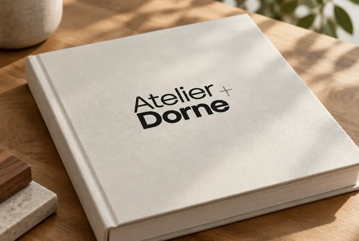 Logo de menuisier pour agenceur qui travaille avec des architectes, sur dossier de présentation