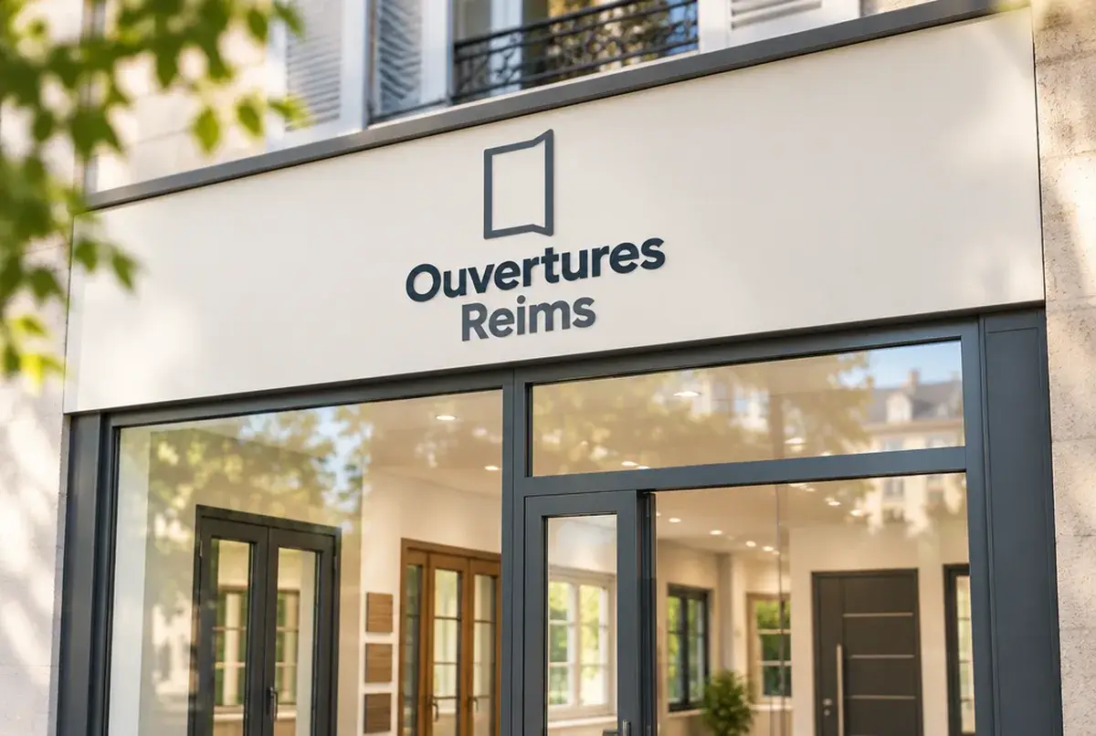 Logo de menuisier pour poseur de fenêtres avec showroom, volume, sur showroom