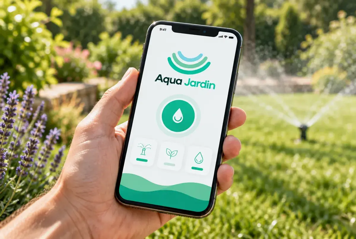 Logo de paysagiste pour spécialiste arrosage et jardins secs, sur site