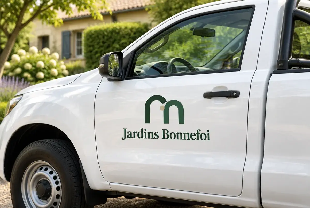 Logo de paysagiste pour familial de père en fille, sur camion