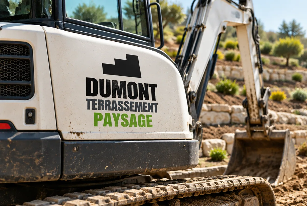 Logo de paysagiste pour terrassement et gros aménagements, sur benne