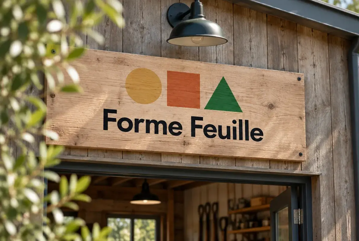 Logo de paysagiste pour aménagements géométriques, jardins de ville, sur panneau