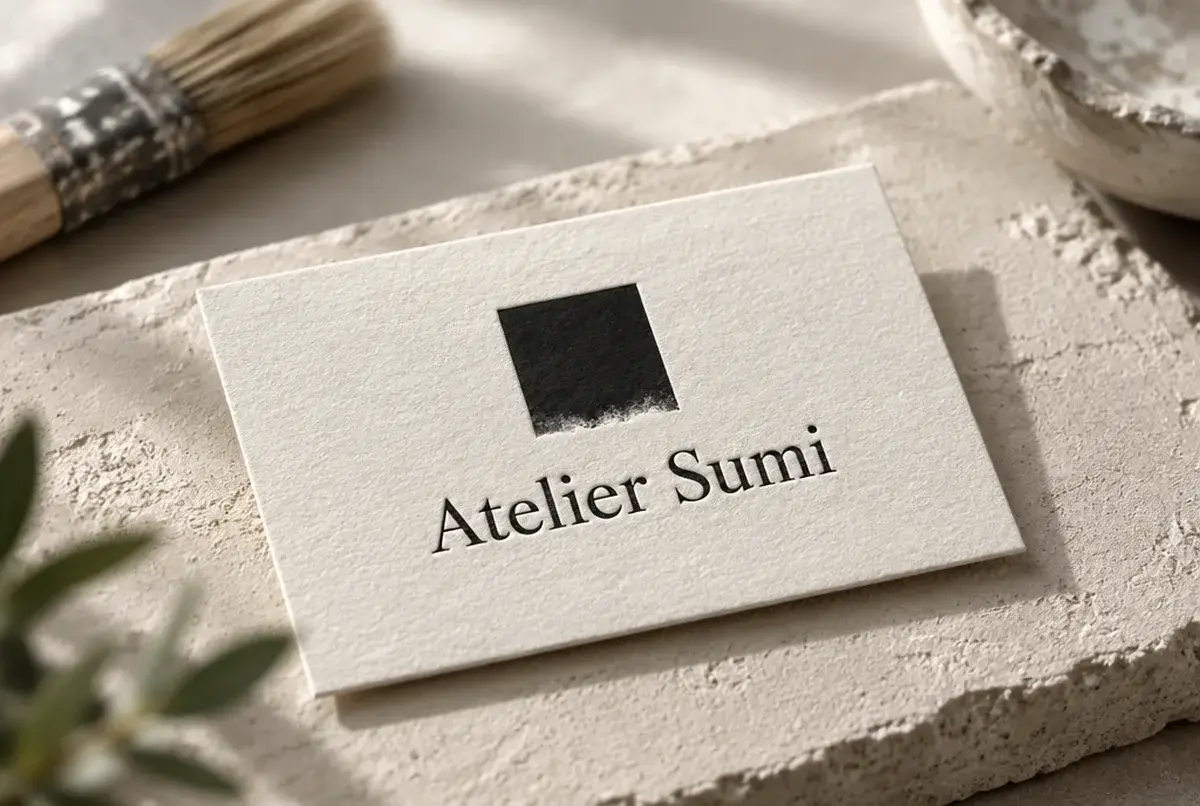 Logo de peintre en bâtiment pour décorateur sobre, finitions et enduits, clientèle urbaine, sur carte de visite