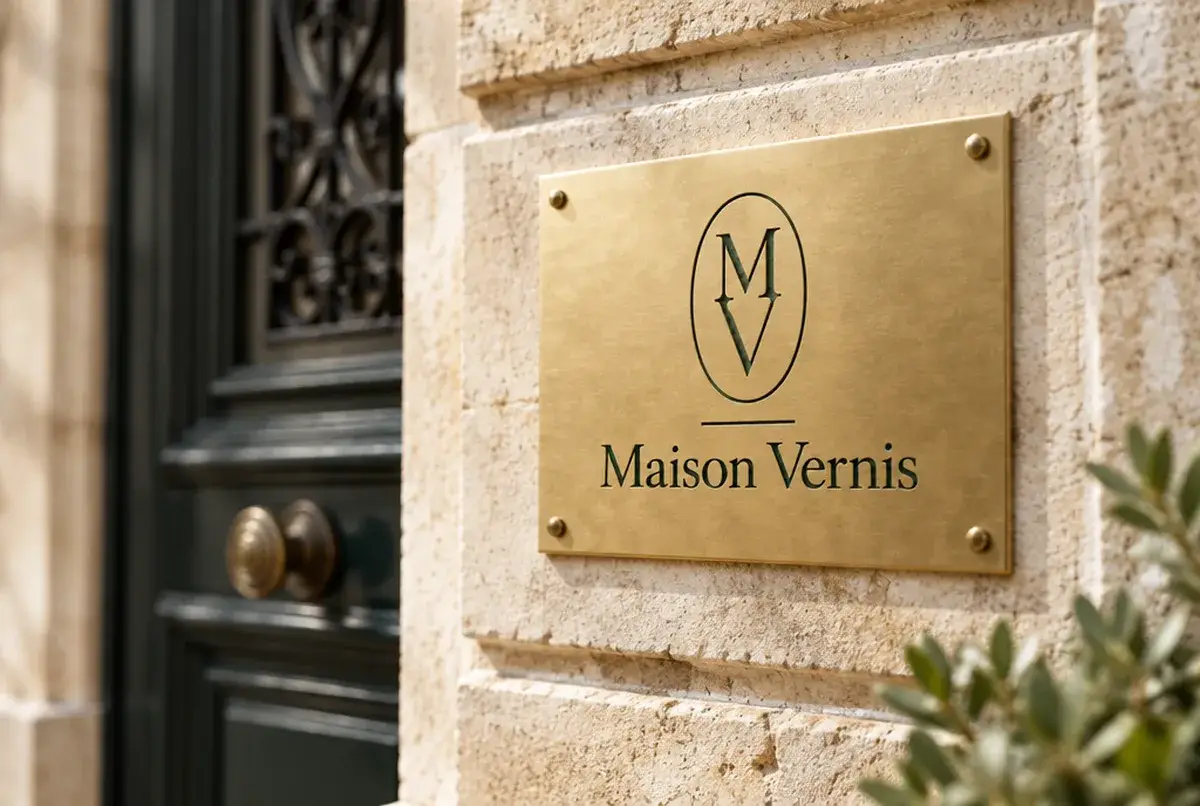 Logo de peintre en bâtiment pour décorateur haut de gamme, appartements anciens, sur carte de visite