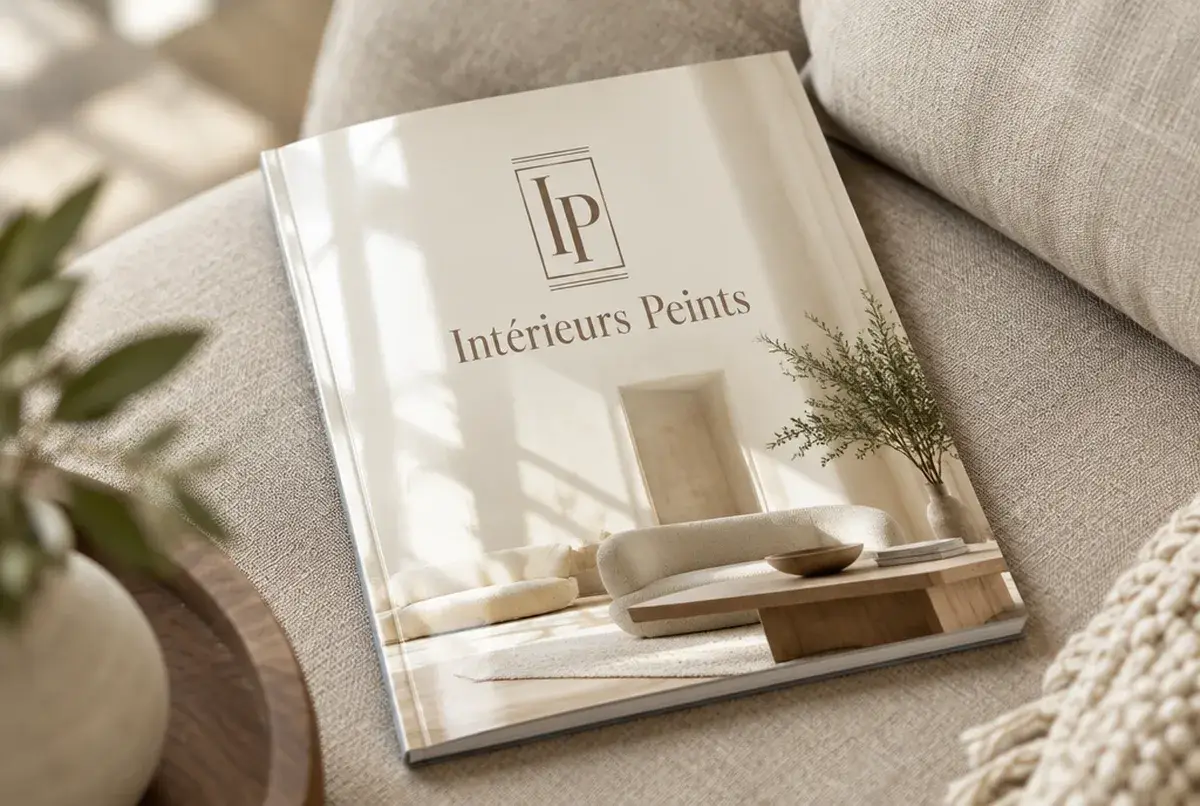 Logo de peintre en bâtiment pour décorateur qui fait des intérieurs à photographier, sur carte de visite