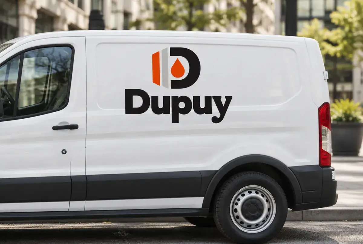 Logo de plombier pour plombier urbain qui va droit au but, sur camion