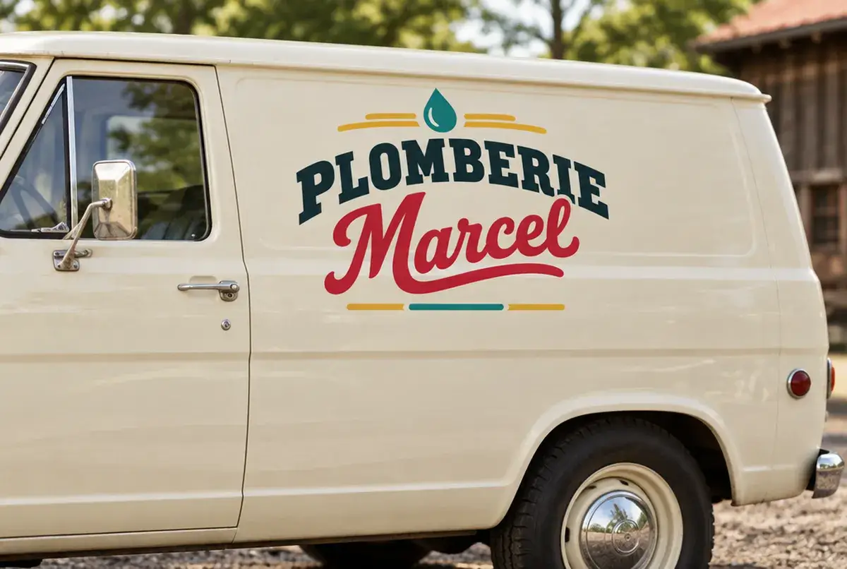Logo de plombier pour indépendant sympathique, esprit rétro, sur camion