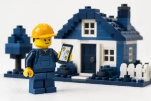 Plombier en briques consultant une carte sur son téléphone
