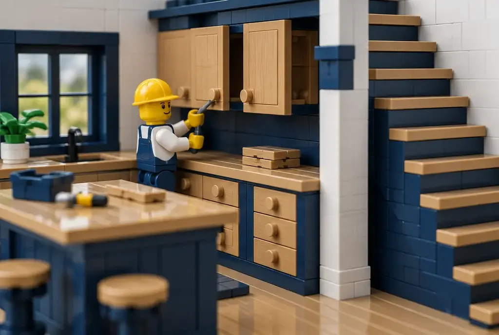 Cuisine et escalier sur mesure en briques