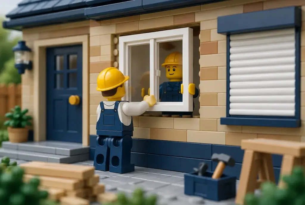 Pose d'une fenêtre en briques sur la façade d'une maison