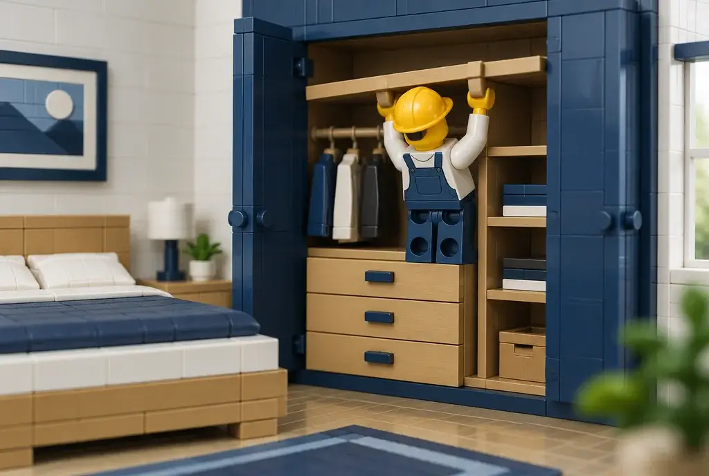 Dressing sur mesure en briques posé dans une chambre